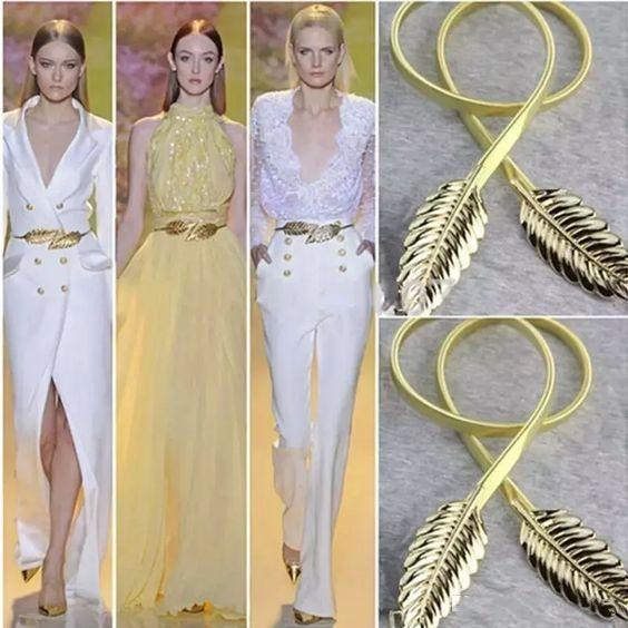 New Fashion Gold and Sliver Color Metal Leaves Women Belts Elastic Waist Dress In Stock Strap Waistband For Wedding, Evening, Prom Dresses