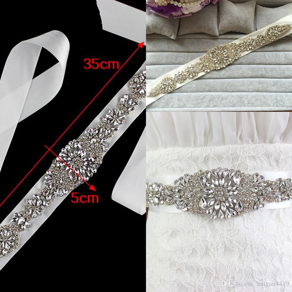 2016 High Quality Luxury Cheap Sparkly Bridal Dress Decoration belts Supplies Rhinestone Crystal Wedding Accessory Satin Sashes for Bridal