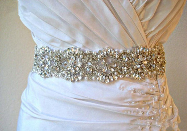 2014 Hot Sales ! Crystal Pearl Luxury Bridal Sashes Wedding Dress Belts Rhinestones Pearl Satin Wedding Accessories Custom made