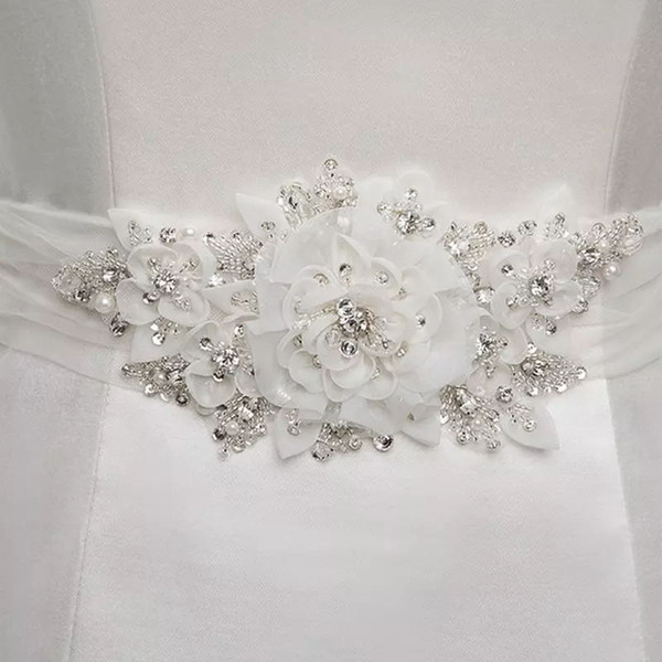 Stunning 2018 Bridal Sash Handmade Flowers Wedding Dresses Belts with Beading Sequins Pearls Organza Tie on Back Adjustable Size