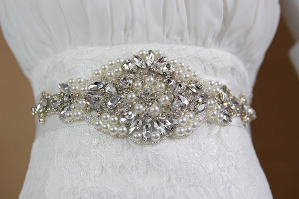 Handmade Pearl Rhinestone Crystal Dress Belt for Wedding Luxury Satin Bridal Waist Sash Wedding Dress Belt Wedding Accessories