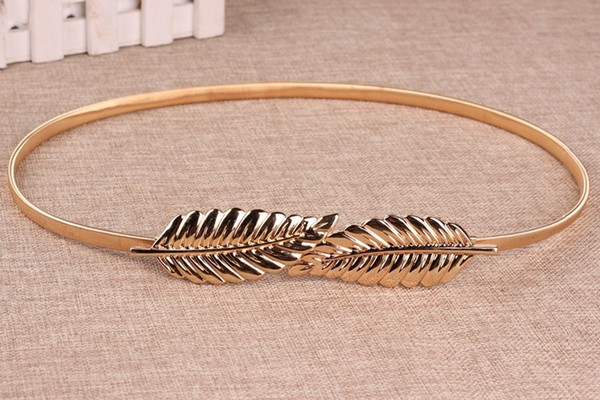 Hot Women Belt Leaf Design Clasp Front Stretch Alloy Metal Waist Belt Skinny Elastic Leaves Dress Cummerbund Gold Silver Waistband