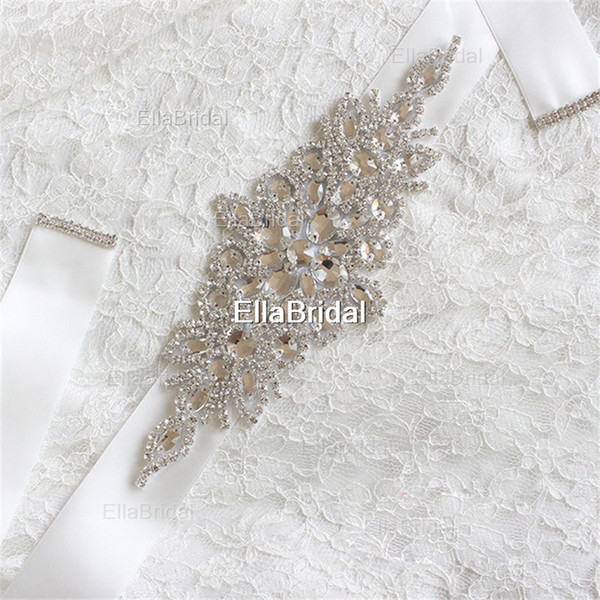 Cheap In stock Bridal Sashes Belts Free Size Crystal Shinny Elegant Women Belts Ivory White Ribbon Free Shipping Ready to Ship