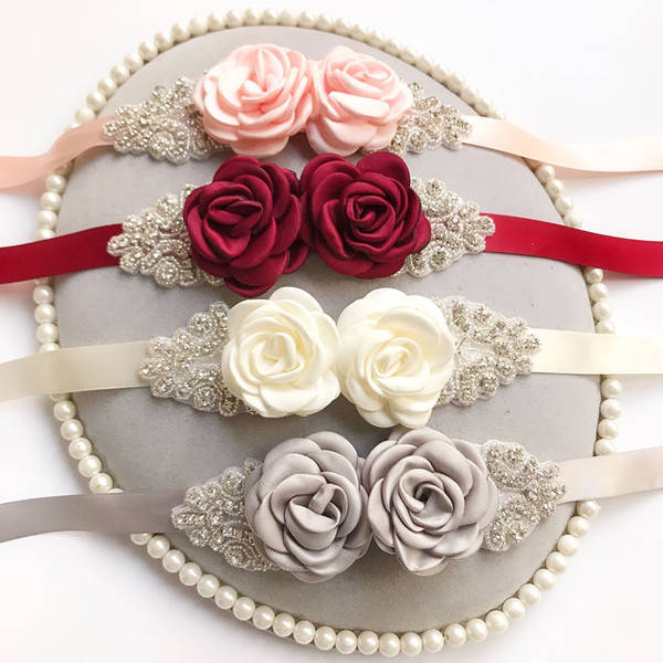 Elegant Burgundy Cream Sliver White Rose Flowers 2019 Crystal Wedding Sashes Belt For Bride Prom Evening Dresses Belts Sash Satin 270*2