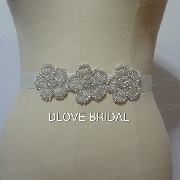 Real Photo Crystal Rhinestone Floral Bridal Sashes Belts Handmade Free Size Wedding Dress Accessory Ribbon Tie Backs 100% Same as Image