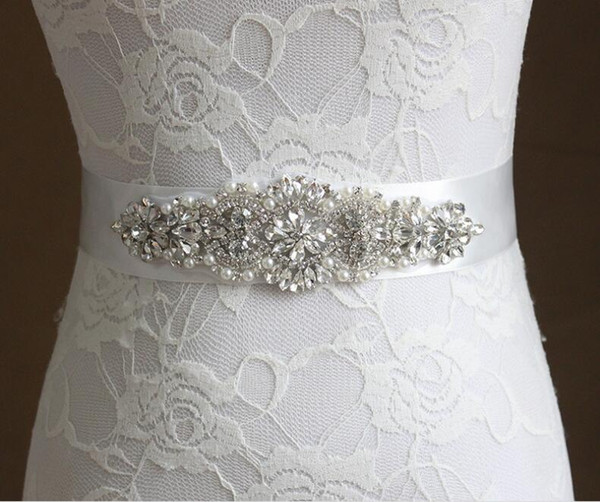 Handmade Pearls Rhinestones White Ivory Wedding Belt Clear Crystal Sewing on Bridal Sashes Wedding Dresses Sashes Bridal