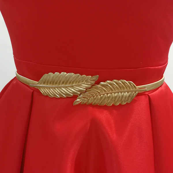 Hot Selling Two Leaves Gold Metal Wedding Belts 2018 Free Shipping Elastic Metal Women Occasion Dress's Belts