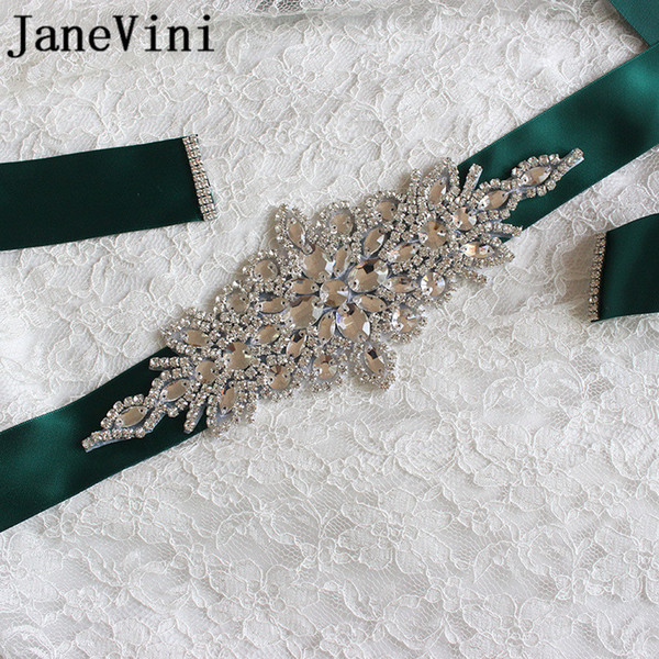 JaneVini Crystal Wedding Belts Satin Rhinestone Bridal Belt With Stones Wedding Dress Diament Belt Bride Ribbon Sashes Waistband Accessories