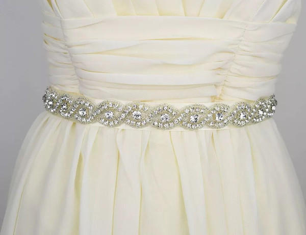 Free Shipping Women Bridal Dress Accessories hand-made Long Beaded Crystal Belt Sash Cheap Sash For Brides Satin Ribbon