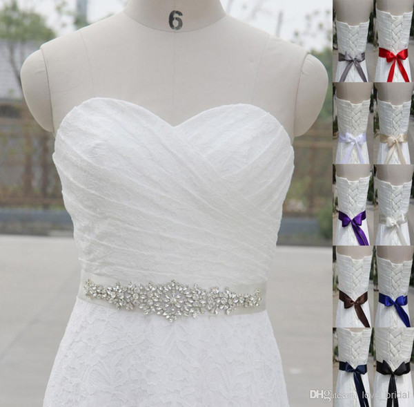 Best Selling shiny crystal beaded white long satin wedding dress belt wedding accessories bridal sashes Bow Back belt for bride