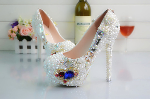 Diamond heart of the diamond pearl crystal banquet shoes