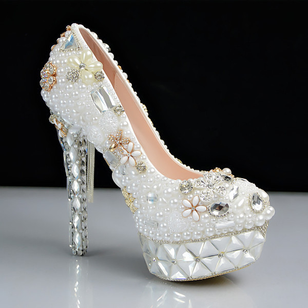 Women platform Pumps Sexy Fashion Luxury Pearl Rhinestone Wedding Party High Heels bridal Shoes