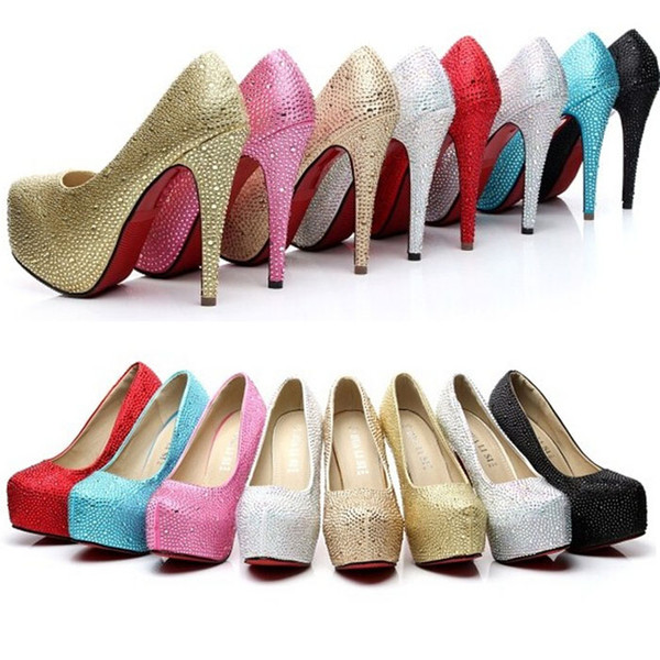 Fashion Lady Women Princess Diamonds Shimmer Studded Rhinestone Wedding Party Bridal bridesmaid Queen Platform High Heels Pumps