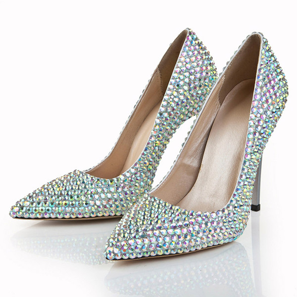 Multi-color Rhinestone Crystal Pointed Toe Formal Evening Party Shoes Stiletto Heel Pumps Heels Women's Prom Party Wedding Bridal Shoes