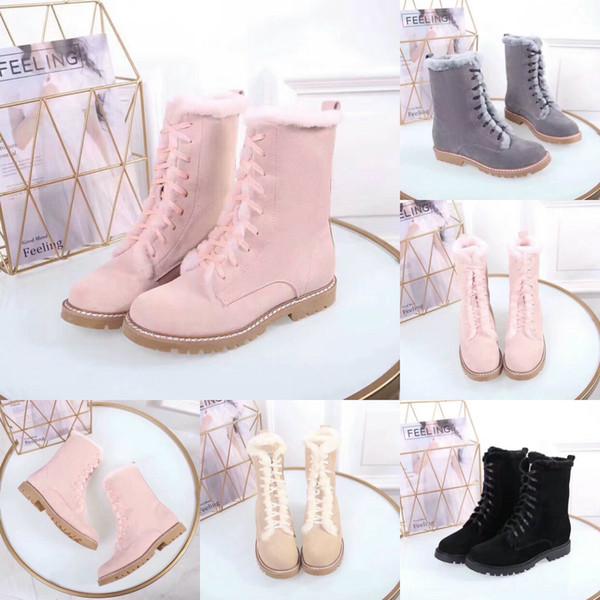 Snow Winter Leather Women Australia Classic Kneel Half Boots Ankle Boots Black Grey Pink Beige Womens Girl Shoes With Original Box