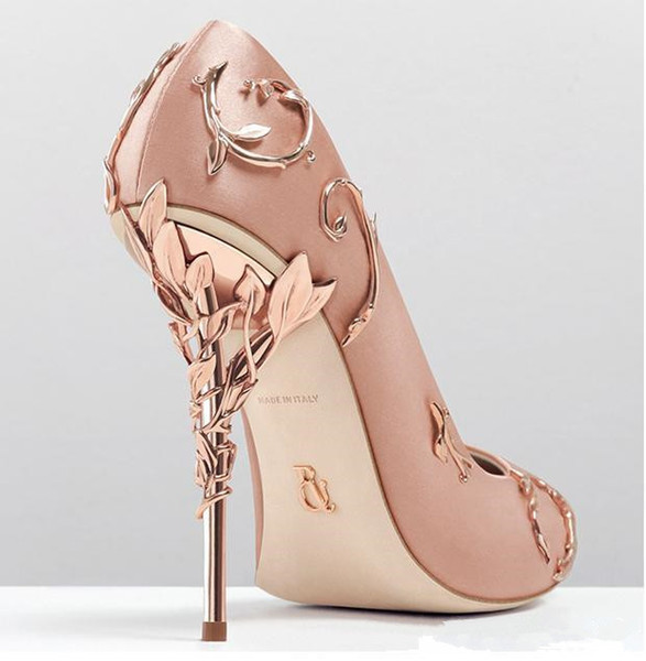 Ralph Russo Rose Gold Comfortable Designer Wedding Bridal Shoes Silk eden Heels Shoes for Wedding Evening Party Prom Shoes