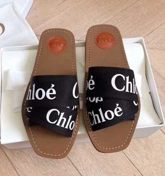 Newest Branded Women Woody Mules Fflat Slipper Deisgner Lady Lettering Fabric Outdoor Leather Sole Slide Sandal