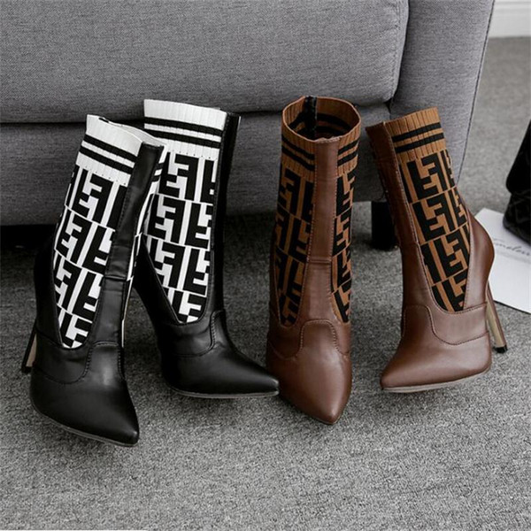 Chic High Heel Ankle Boots Black Brown Designer Women Shoes In Stock Autumn Winter Snow Boots Fast Shipping