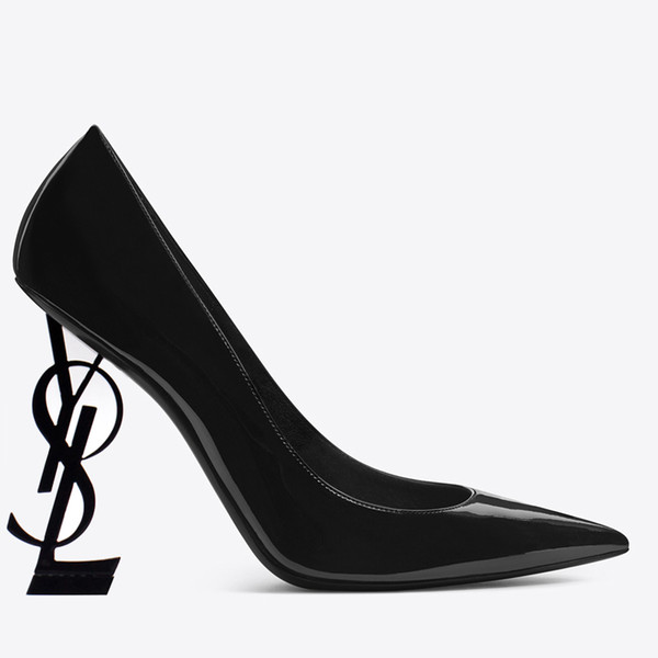 Black 10cm High Heel Shoes Patent Leather Letter Heel Fashion Bridal Wedding Shoes Modest Fashion Eden Women Party Evening Party Dress Shoes