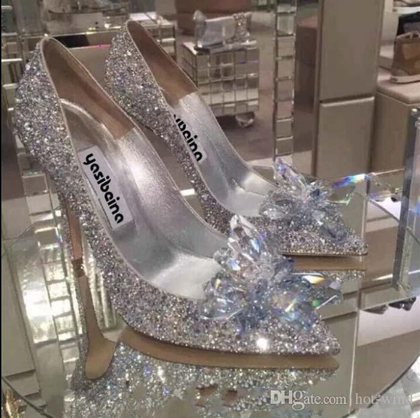 Luxury Designer Women Cinderella Crystal Shoes High Heels Wedding Bridal Shoes Rhinestone Evening Party Prom Summer Shoes