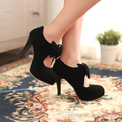 New Black Round Toe Bowtie Hollow Stiletto Heel Wedding Shoes High Quality Cheap Women's Boots CPA1113