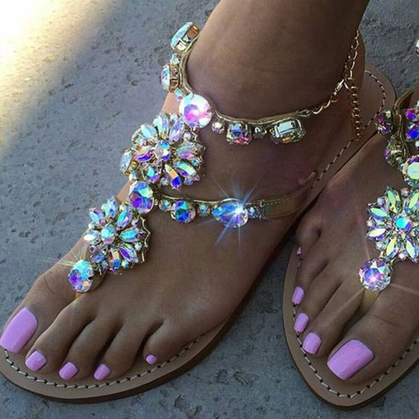 2020 Fashion Luxury Rhinestone Crystal Summer Beach Shoes Women Sandals Designer Flip Flops For Women Slippers Beach Wedding Shoes For Bride