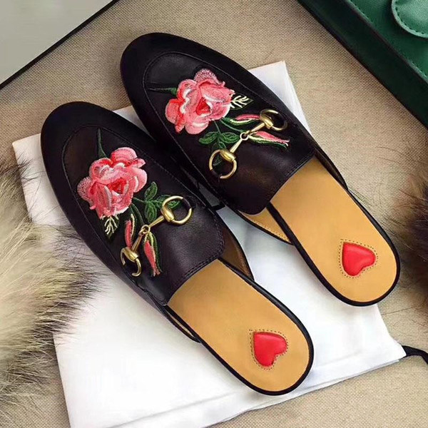 New Arrival Genuine Leather Butterfly-knot Flat Slippers Rhinestone Shoes Women Designers Loafers Slip On Mules Slides size35-42