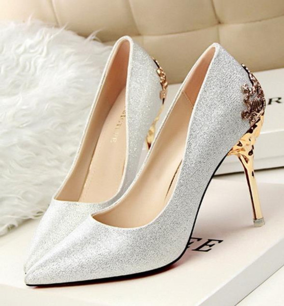 Womens high-heeled Suede Shoes pumps carved metal heel pointed Wedding Shoes 9colors drop lady christmas gift shipping