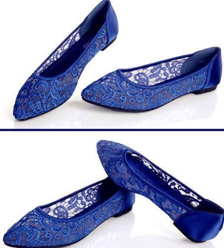 Ivory blue silk satin Wedding flat ballet lace Bride Bridesmaid shoes size 5-9.5