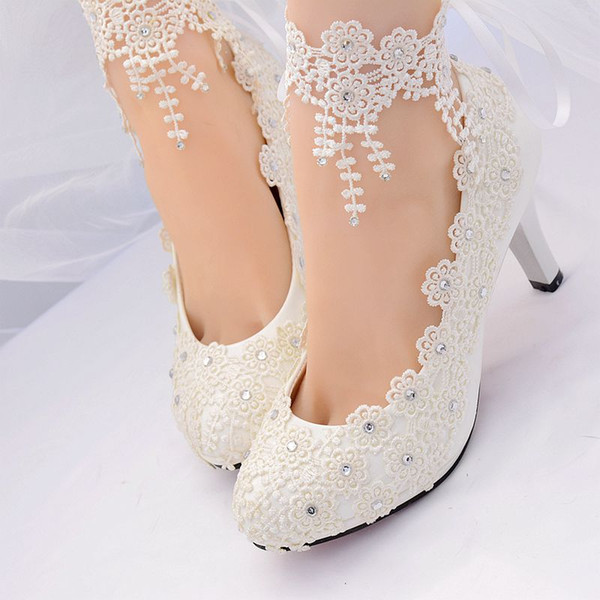 2020 Newest High Heel Wedding Shoes With Handmade Lace Strappy Sequins 4.5cm/8cm Heel Bridal Shoes Special Occasion Prom Women Pumps AL2498