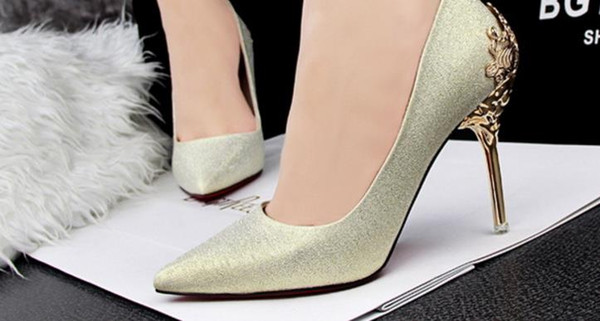 Fashion Womens high-heeled Suede Shoes pumps carved metal heel pointed Wedding Shoes 9colors drop lady christmas gift 