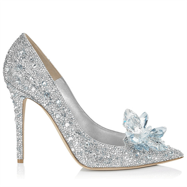 Rhinestone Sequins Pointed Toe Wedding Bridal Shoes High Heel Women Party Shoes Stiletto Pumps for Gowns