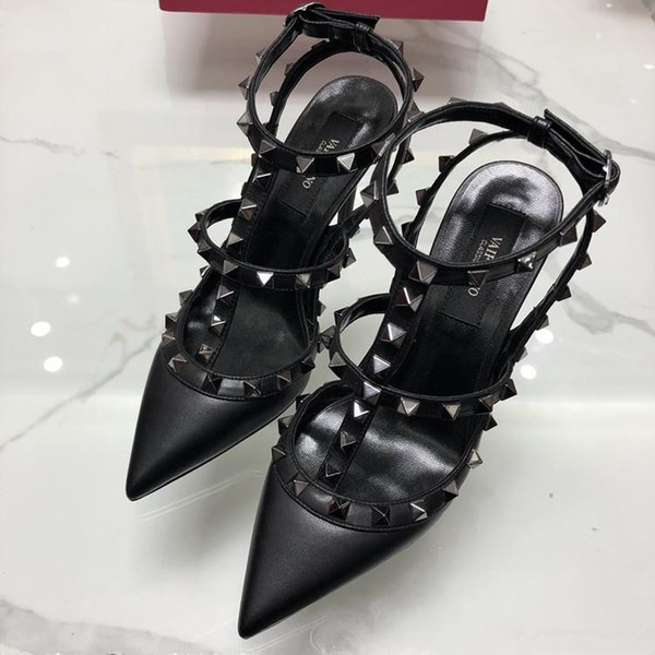 women high heels dress shoes party fashion rivets girls sexy pointed toe shoes buckle platform pumps wedding shoes black white pink color A+