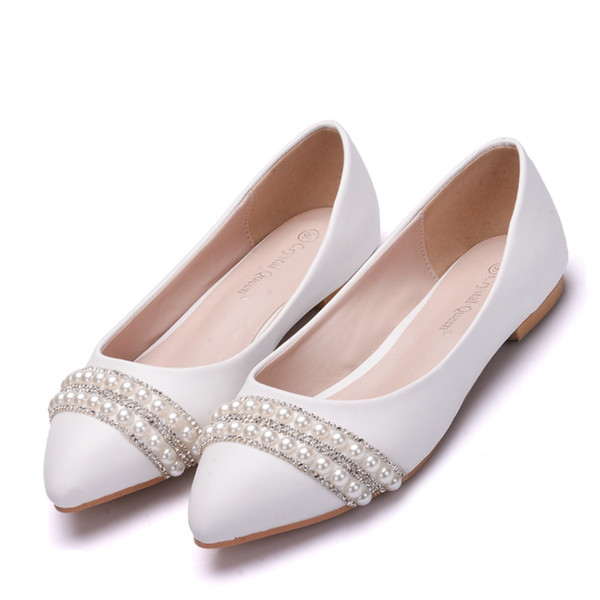 Elegant Fashion Wedding Shoes With Pearls Two Color White Red Plain Flats Shoes For Prom Party Wear Taobao