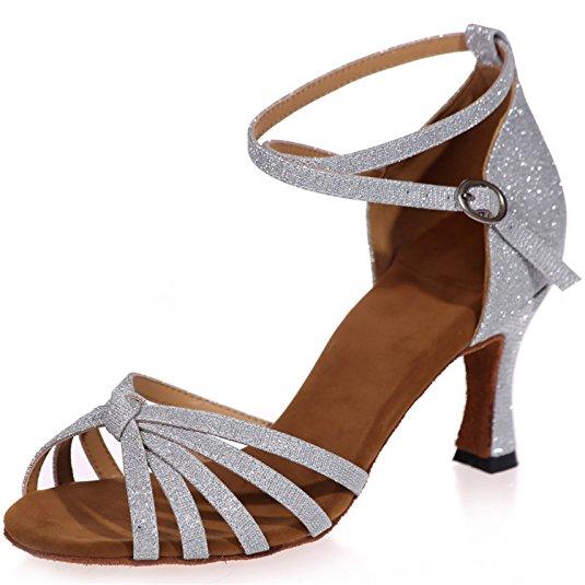 Clearbridal Women's Leather Latin Dance Shoes Buckle Ankle Strap Salsa Ballroom Sandals High Heel ZXF8349-08