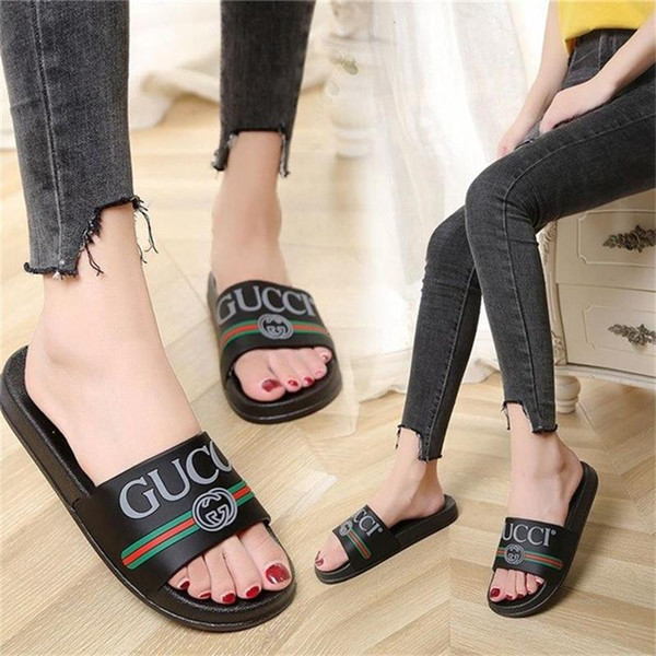 2019 Women Designer Sandals Shoes Slide Summer Fashion Wide Flat Slippery Sandals Slipper Flip Flop In Stock