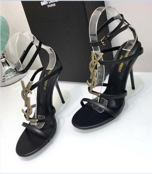 Brand new Sexy shoes Woman Summer Buckle Strap Rivet Sandals High-heeled shoes Pointed toe Fashion fashion Single High heel10.5cm