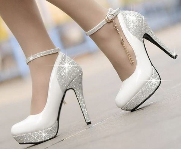 12cm White tassel sequins waterproof taiwan high heel dress shoes party shoes bridal wedding shoes shuoshuo6588