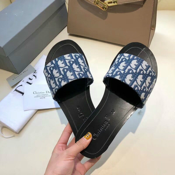 Luxury Rubber slide sandal Floral brocade men slipper Gear bottoms Flip Flops women striped Beach causal slipper with Box US4-13