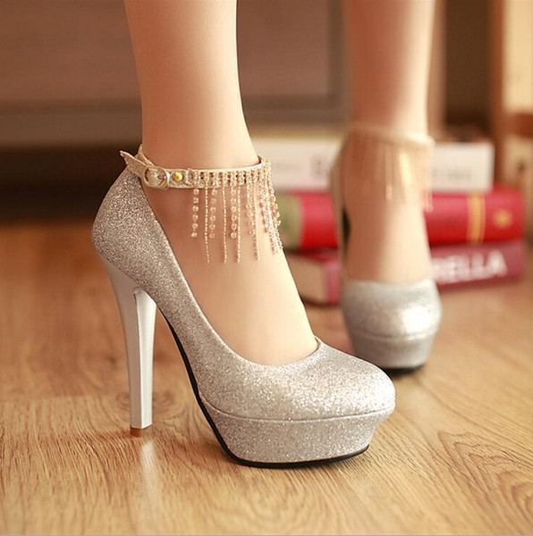 2016 New Free Shipping Fashion Rhinestone Sequins Wedding Shoes Women High Heels Bridal Evening Prom Party Bridesmaid Shoes Silver Red Gold