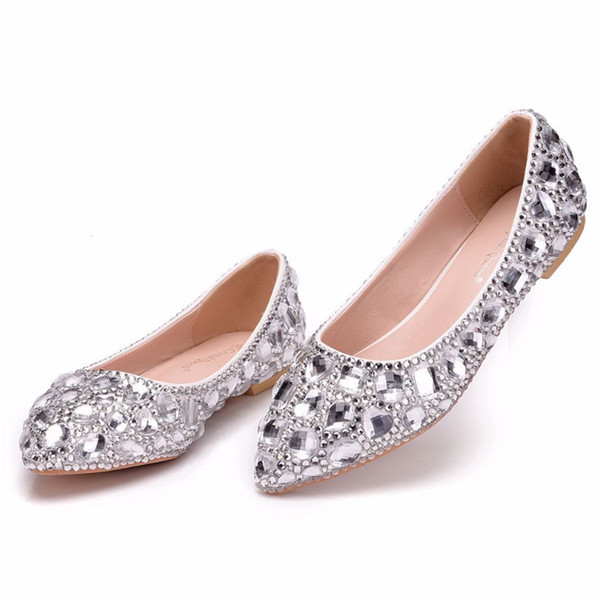 Attractive Bridal Shoes With Rhinestons Shining Beaded Pointed Toe Wedding Shoes Women Prom Shoes Size 34-43