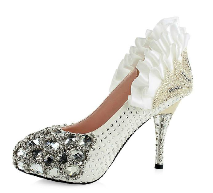 Top Sale 10CM White Crystal Sexy Bride Wedding Shoes for Woman Wedding & Events Party Bridal Accessories