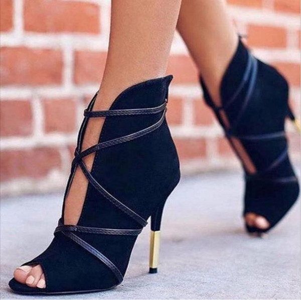 2019 Classy Stiletto High Heels Peep Toe Designer Pumps Black Suede Dress Shoes Knot 10 CM Party Shoes