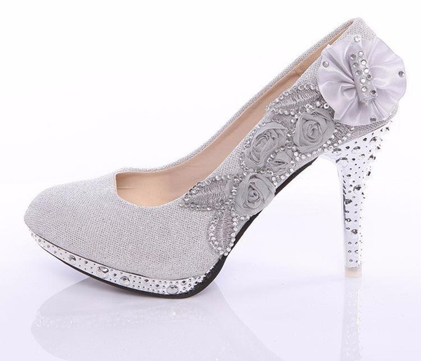 Women's Pumps Fashion High Heels Rhinestone Flower Shoes Sexy High Heel Bridal Wedding Shoes Plus Size 40 Free Shipping