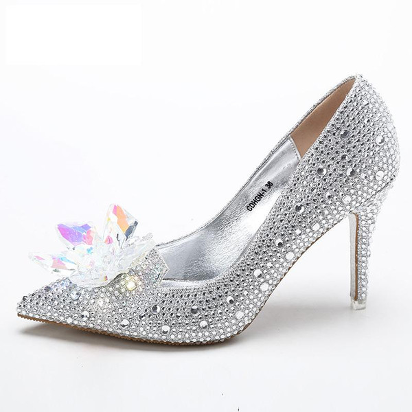 Beaded Crystal 9cm High Heel Wedding Shoes 2018 Shiny Bridal Shoes New Fashion Women Shoes Free Shipping