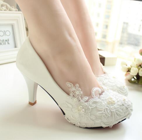 2016 fashion Women Handmade lace wedding shoes white bridal shoes bridesmaid shoes banquet dress shoes