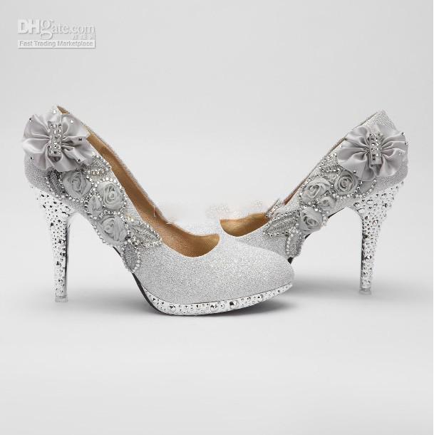 Glitter Silver 10cm Bridal High Heels Shoes Wedding Bridesmaid Shoes Party Shoe Size 34-39