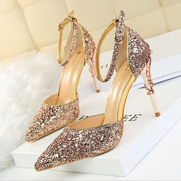 Bling Pointed Toe Sequined Wedding Shoes Pumps Free Shipping High Heel 10CM Party Toe Sandals Bridal Shoes Evening Toe Prom Women Shoes