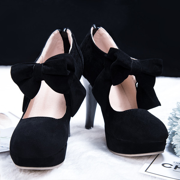 2019 Hot Selling New Black Round Toe Bowtie Hollow Stiletto Heel Wedding Shoes High Quality Cheap Women's Boots CPA1113