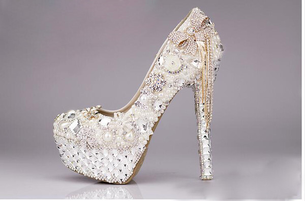 Ivory white Rhinestone beading 10/12/14 cm inches heels bridal luxury designer high heels shoes wedding shoes zapatos de mujer boots sandals